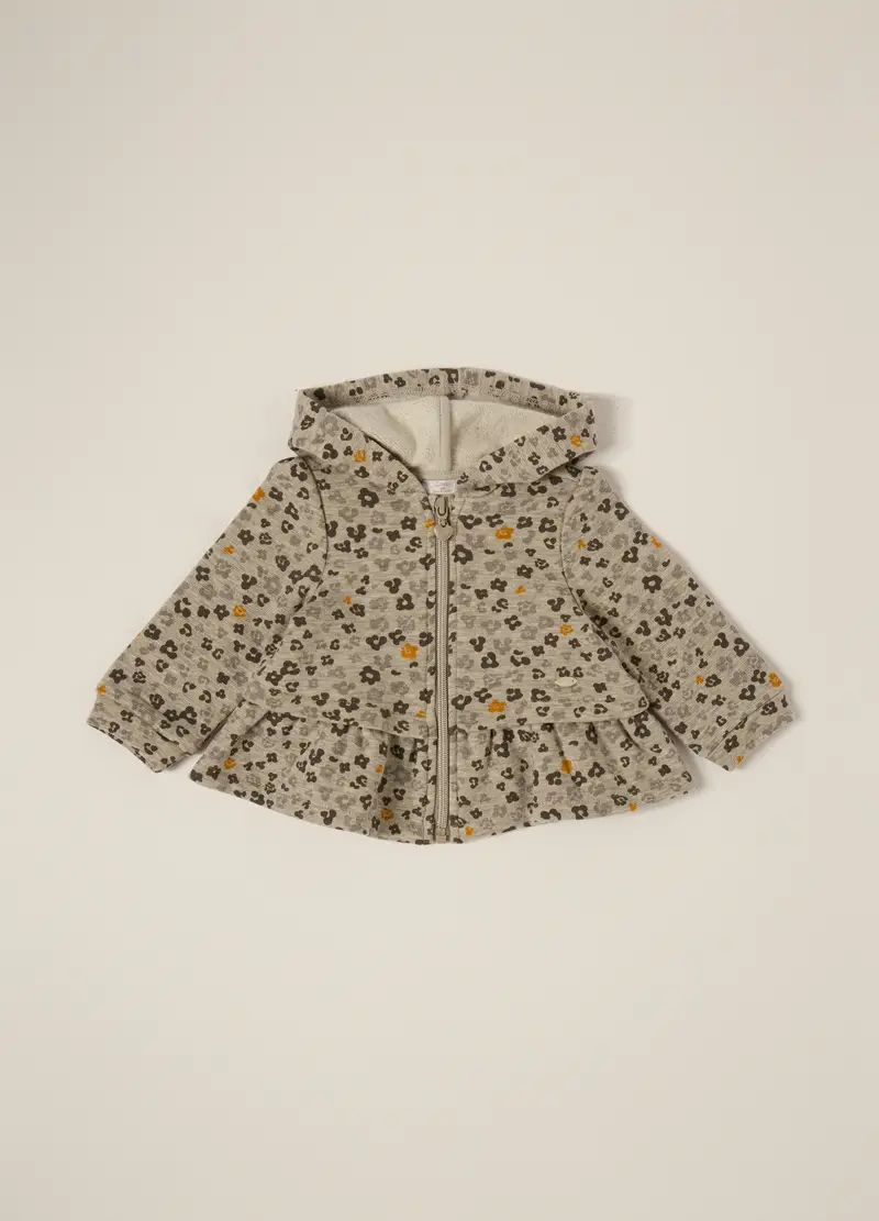 Felpa Grigia Con Full Zip Per Neonata, Multicolor