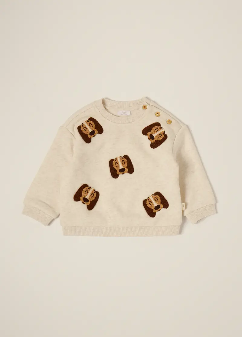 Maglia Beige Con Applicazioni Di Cagnolini, Neonato, Beige