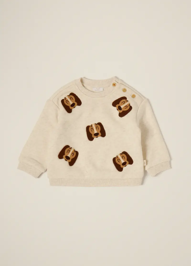 Maglia Beige Con Applicazioni Di Cagnolini, Neonato, Beige