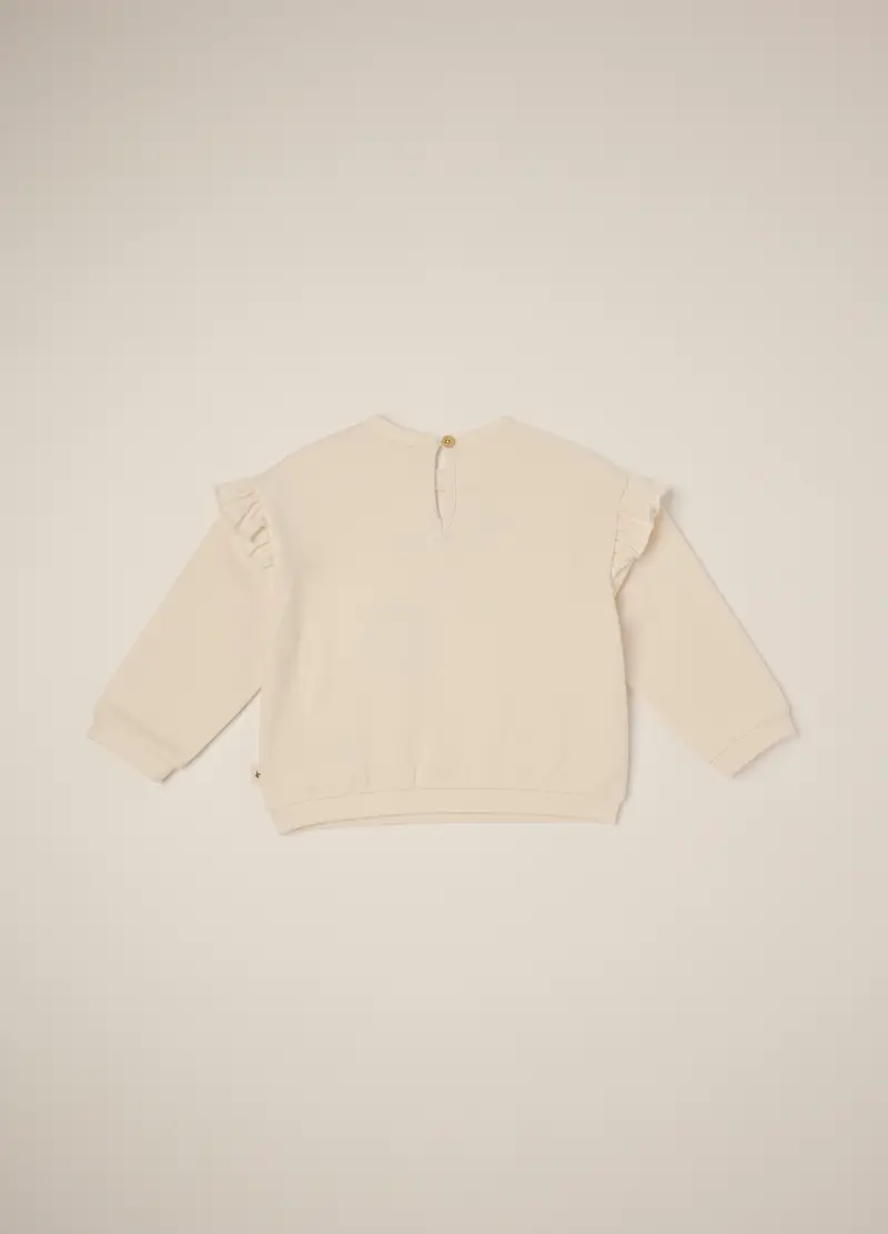 Maglia Beige In Cotone Elasticizzato Con Volant, Neonata, Beige miniatura 2