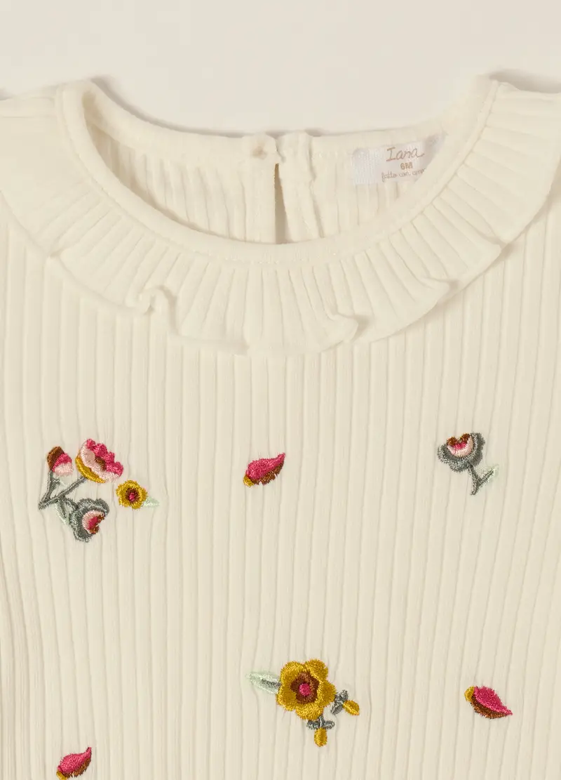 Maglia Bianca A Maniche Lunghe Con Ricami, Neonata, Bianco miniatura 3