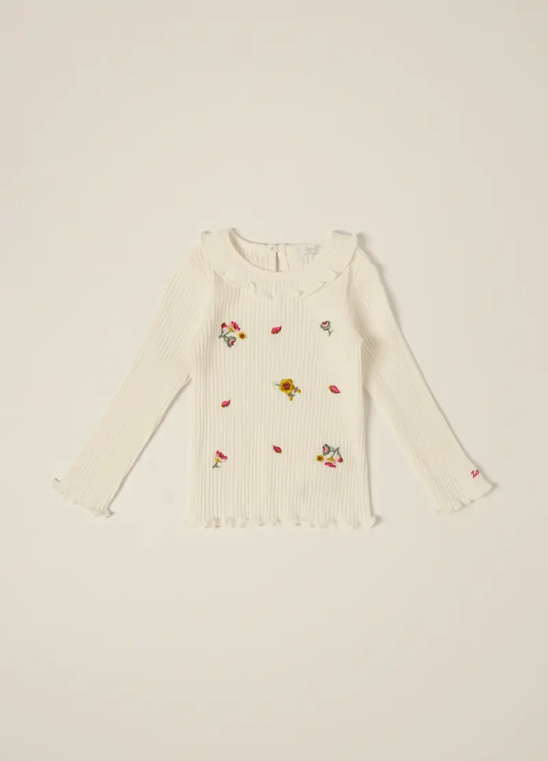 Maglia Bianca A Maniche Lunghe Con Ricami, Neonata, Bianco
