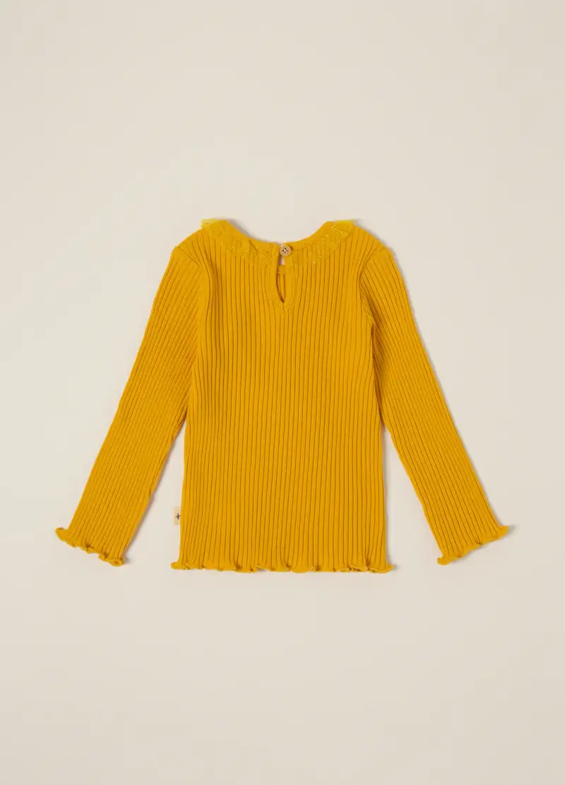 Maglietta A Maniche Lunghe Gialla In Cotone Elasticizzato, Neonata, Giallo miniatura 2