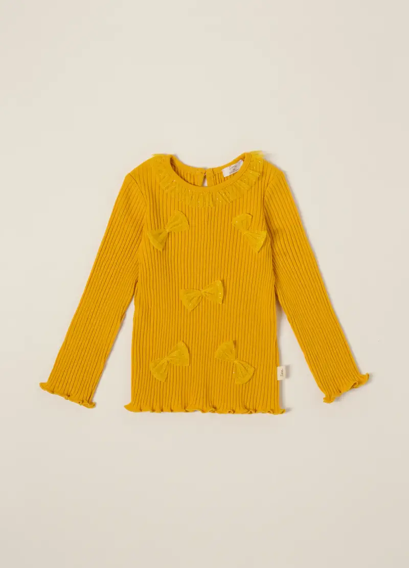 Maglietta A Maniche Lunghe Gialla In Cotone Elasticizzato, Neonata, Giallo