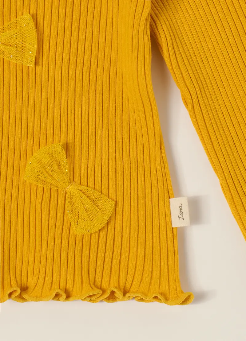 Maglietta A Maniche Lunghe Gialla In Cotone Elasticizzato, Neonata, Giallo miniatura 3