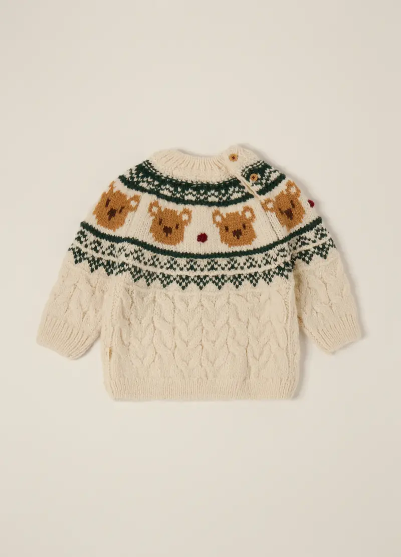 Maglione Beige Con Motivo Orsetti, Neonato, Beige miniatura 2