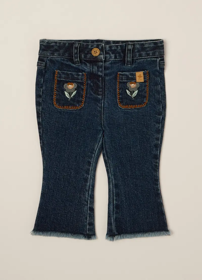 Pantaloni Denim Elasticizzati A Zampa, Neonata, Nero