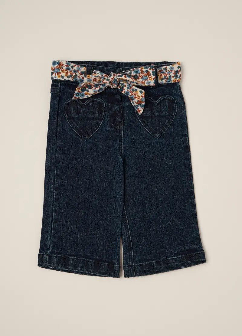 Pantaloni Denim Elasticizzati Con Dettagli Floreali Per Bambina, Neonata, Nero