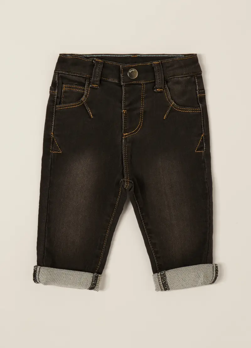 Pantaloni Marroni Per Neonato Con Tasche E Risvolto, Nero