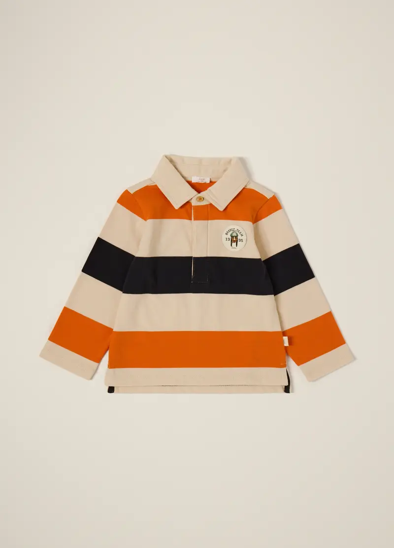 Polo A Maniche Lunghe In Cotone Beige, Neonato, Multicolor