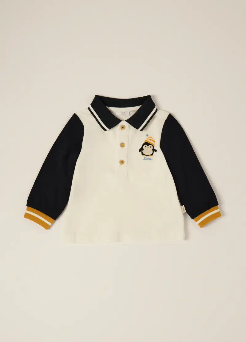 Polo Bianca A Maniche Lunghe In Cotone, Neonato, Multicolor