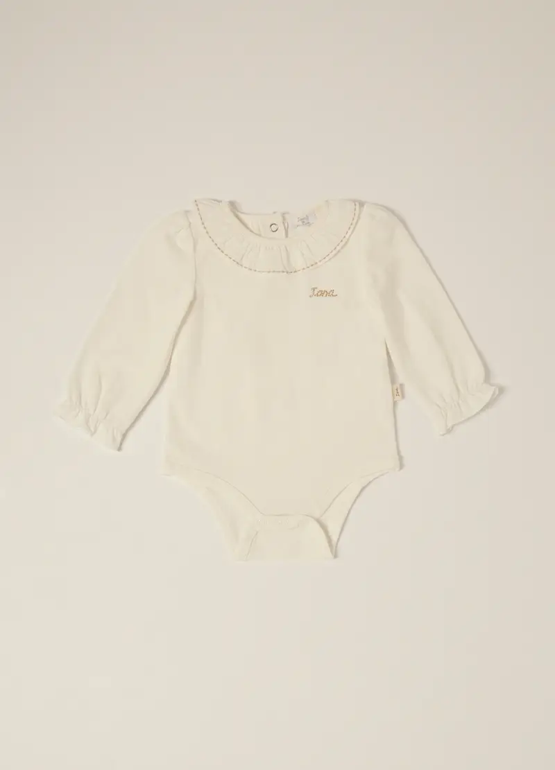 Set Body E Salopette In Velour Stretch Iana, Neonata, Bianco