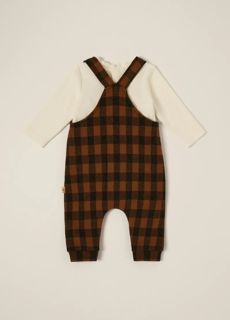 Set Salopette + T-shirt Iana Neonato, Marrone miniatura 2