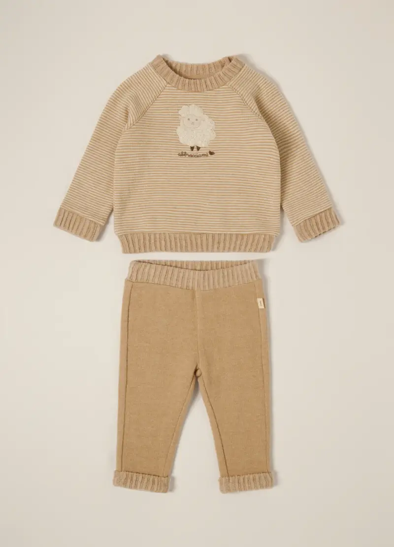 Set Tricot Misto Cotone Iana, Neonato, Beige