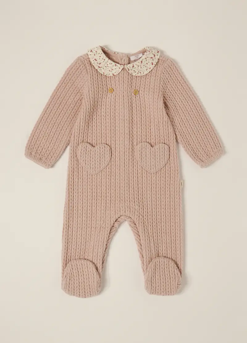 Tutina Rosa A Maglia Per Neonato Con Colletto Fiorato, Neonata, Rosa