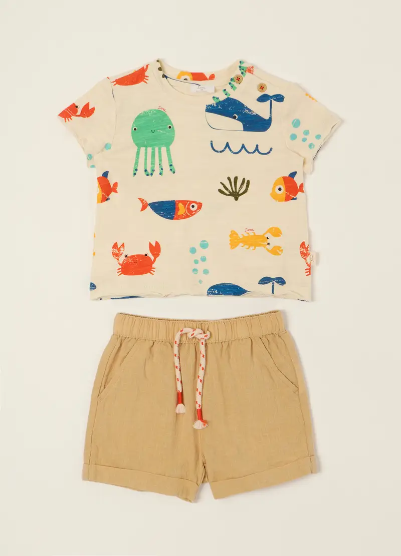 Jogging Set Misto Lino Iana, Neonato, Beige chiaro