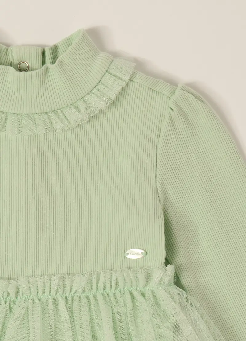 Vestito In Costina Di Cotone Stretch Iana Neonata, Verde miniatura 3