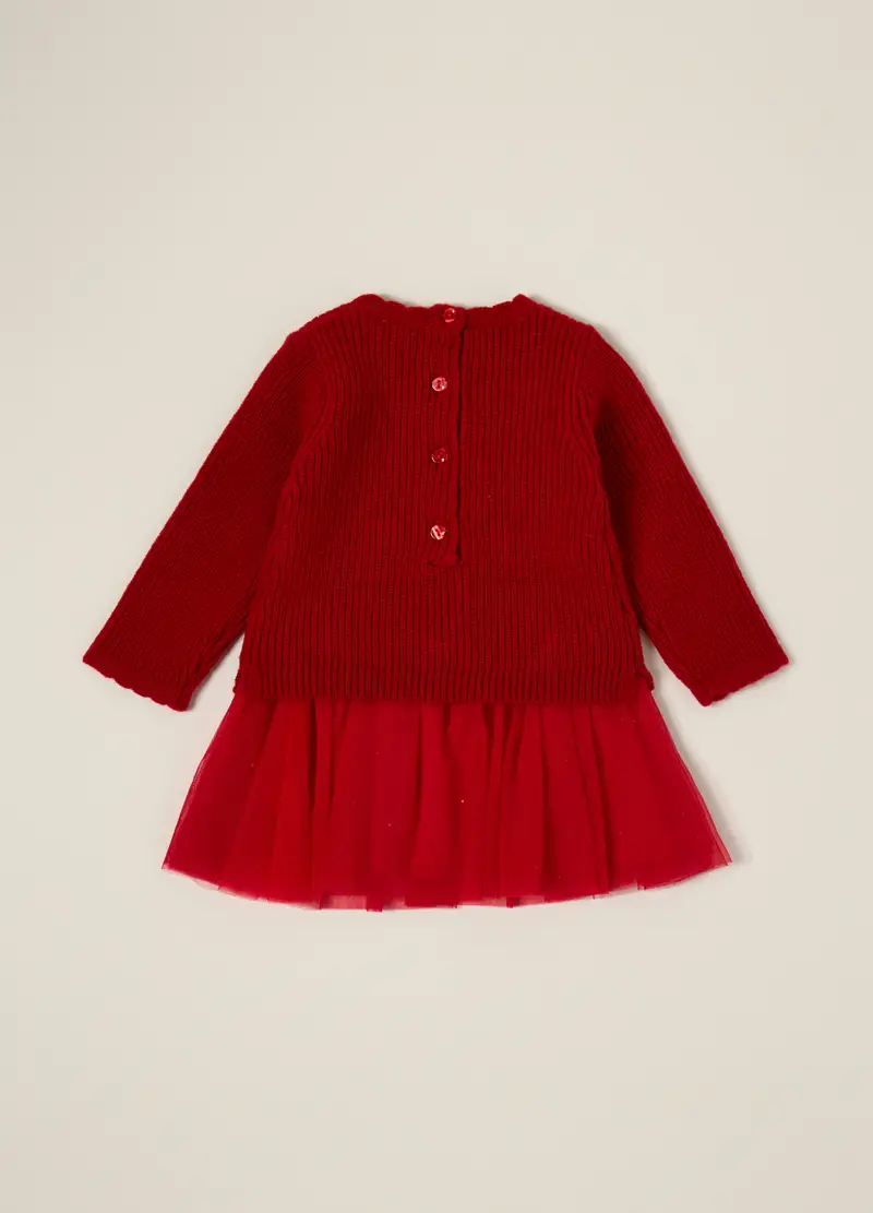 Vestito Rosso Per Bambina Con Applicazione Orsetto, Neonata, Rosso miniatura 2