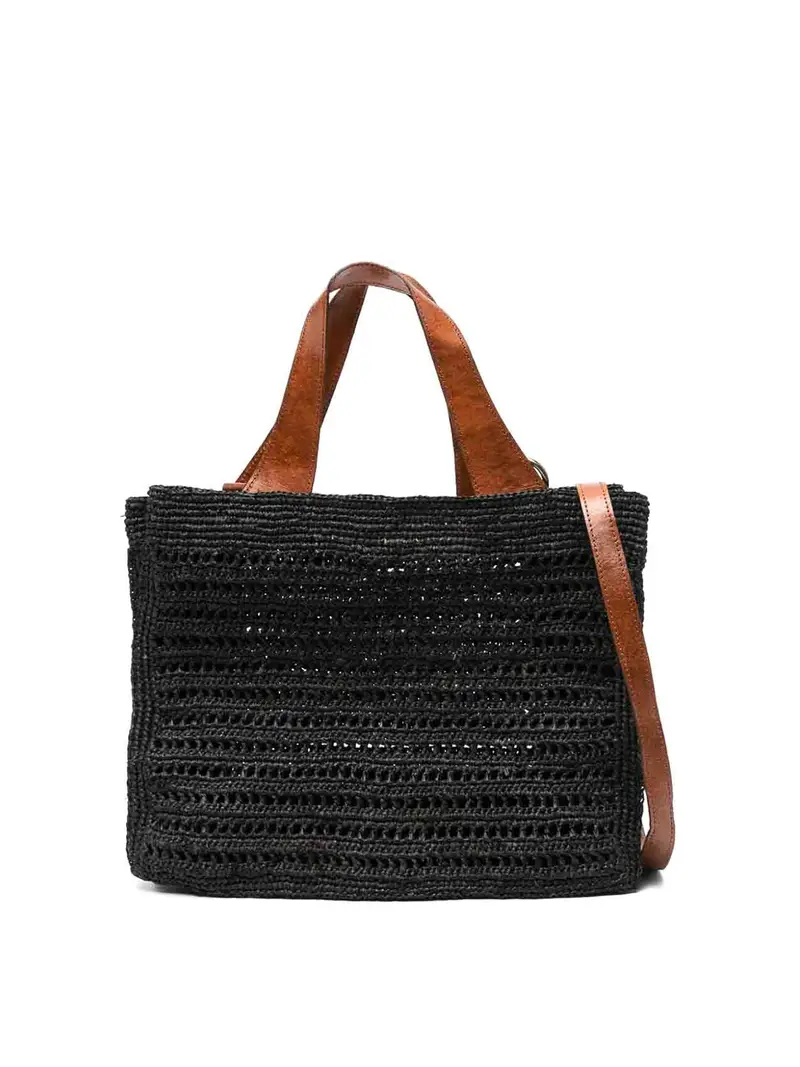 Borsa tote in paglia Nero