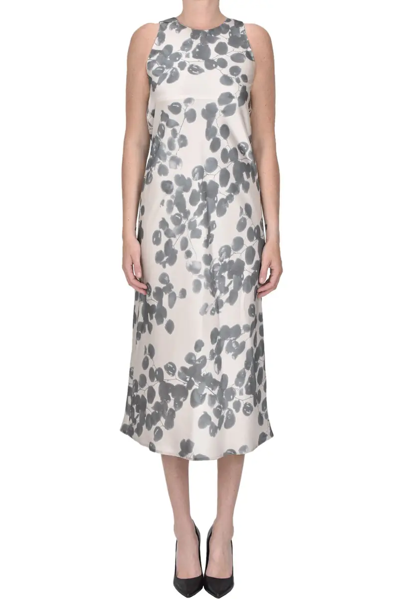 Abito midi Est in satin floreale Grigio Chiaro
