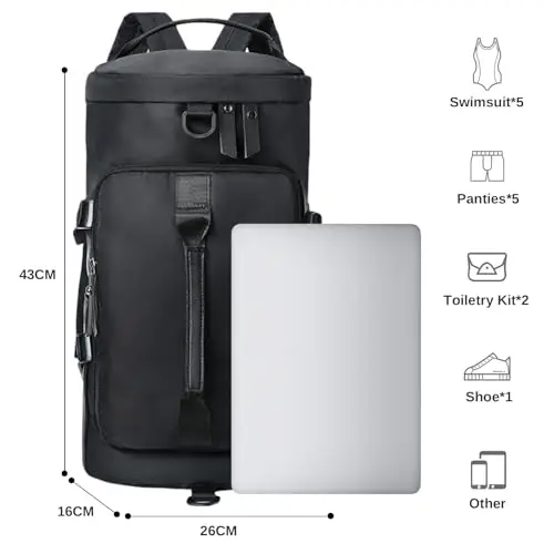 IBOPUXIU Borsone Palestra Nero con Scomparto Umido, Borsa Sportiva Uomo Impermeabile per Palestra, Viaggi, Campeggio miniatura 2