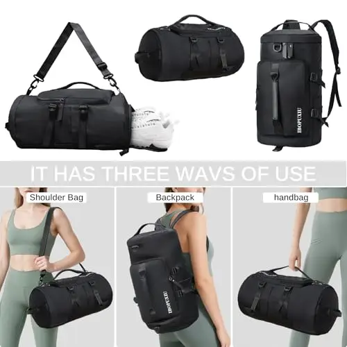 IBOPUXIU Borsone Palestra Nero con Scomparto Umido, Borsa Sportiva Uomo Impermeabile per Palestra, Viaggi, Campeggio miniatura 3