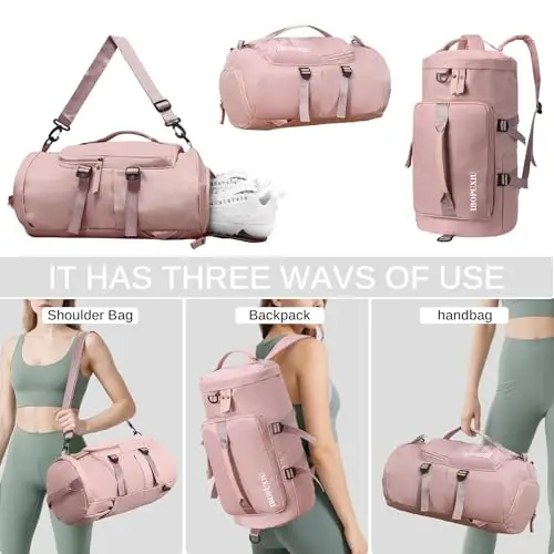 IBOPUXIU Borsone Palestra Rosa con Tasca Bagnata, Borsa Sportiva Donna Multifunzionale per Palestra, Yoga, Weekender miniatura 3