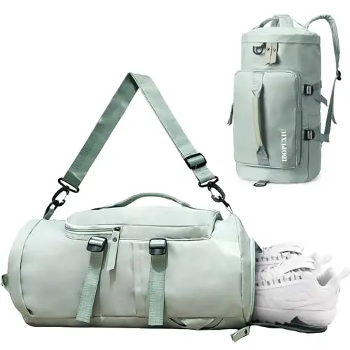 IBOPUXIU Borsone Palestra Verde con Scomparto Scarpe e Tasca Umida, Borsa Sportiva Impermeabile Multiuso per Gym,