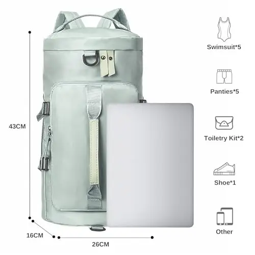 IBOPUXIU Borsone Palestra Verde con Scomparto Scarpe e Tasca Umida, Borsa Sportiva Impermeabile Multiuso per Gym miniatura 2