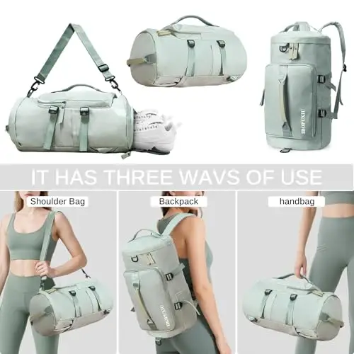 IBOPUXIU Borsone Palestra Verde con Scomparto Scarpe e Tasca Umida, Borsa Sportiva Impermeabile Multiuso per Gym miniatura 3