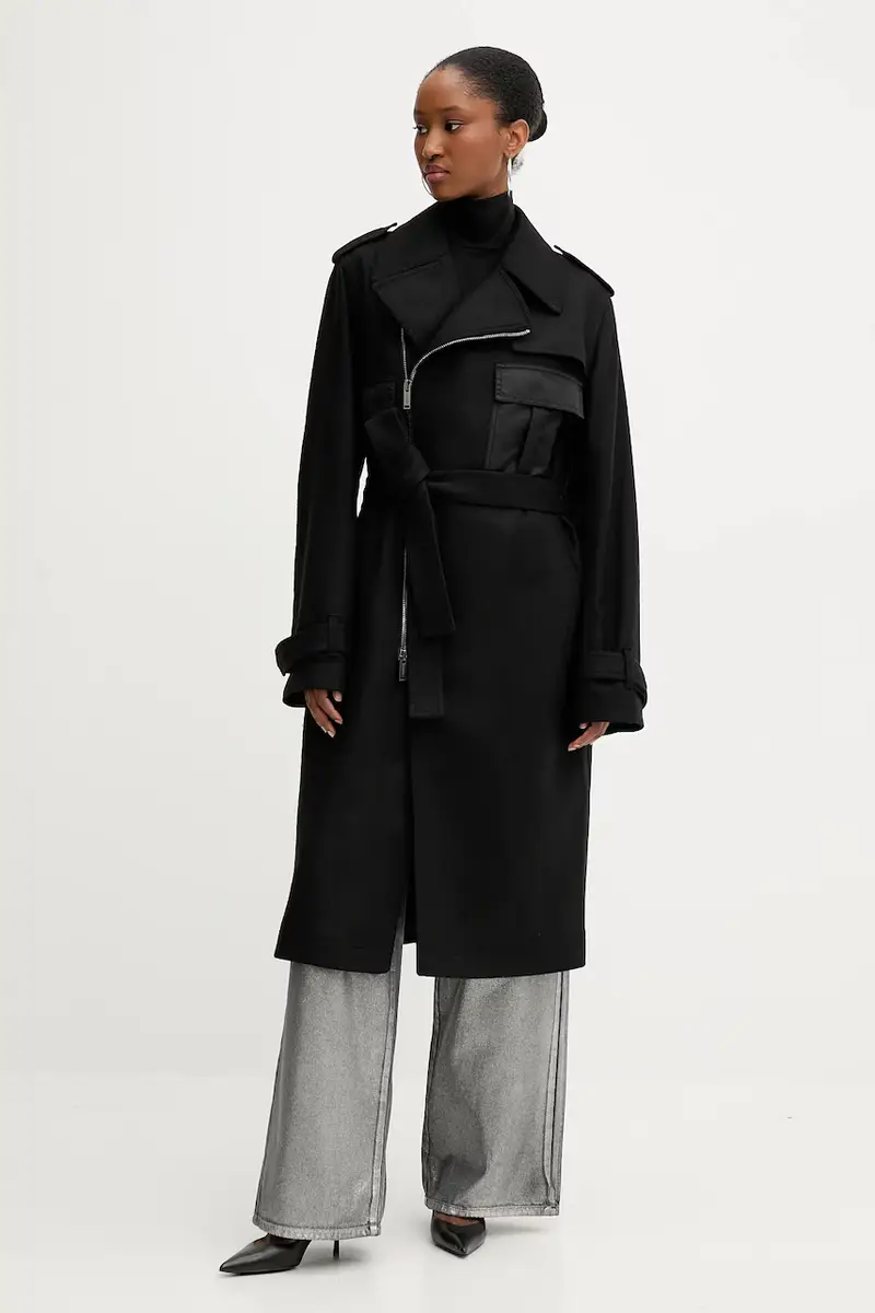 cappotto in lana colore nero N041 3052 miniatura 2