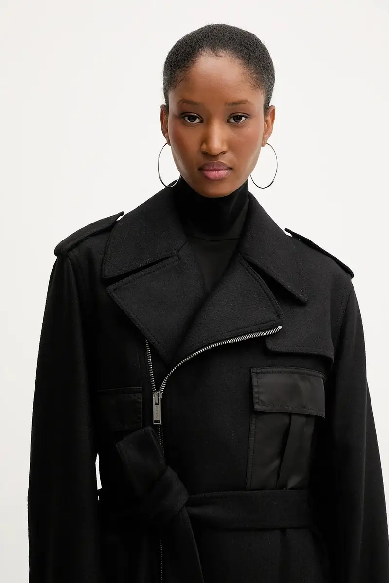 cappotto in lana colore nero N041 3052 miniatura 4