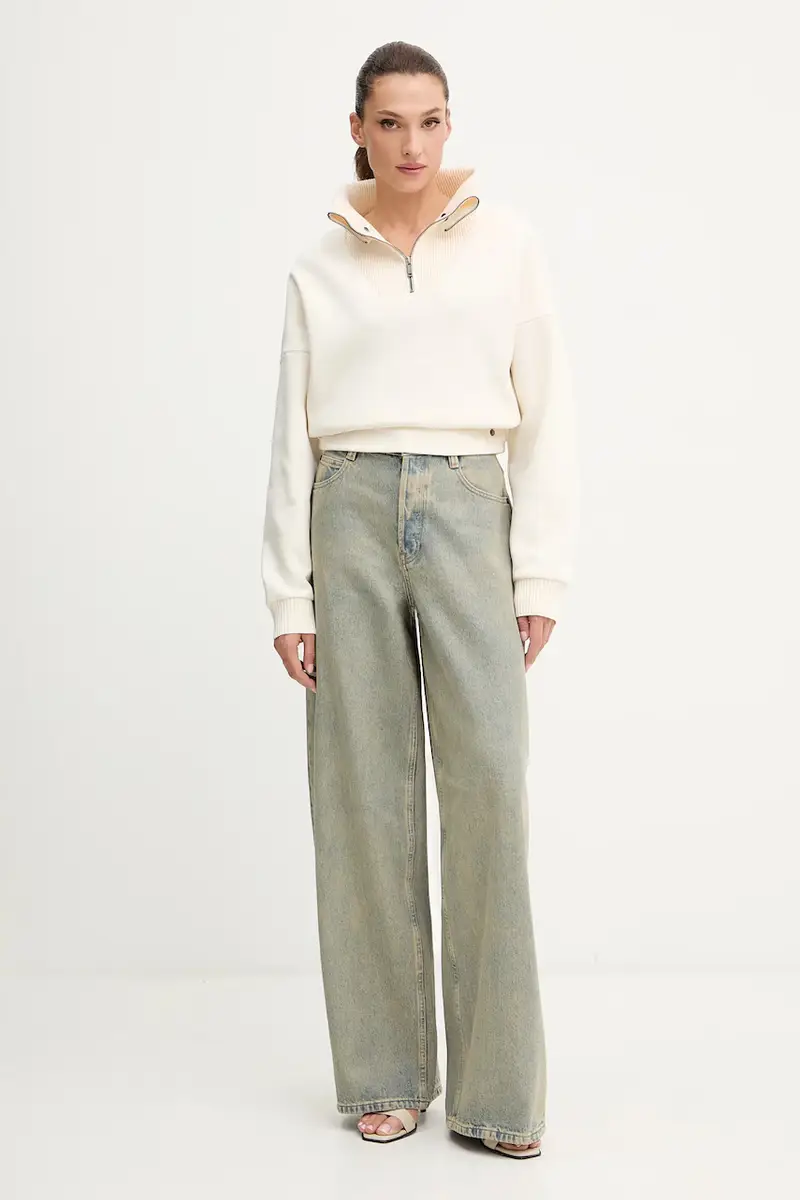 felpa donna colore beige E021 6315 miniatura 2