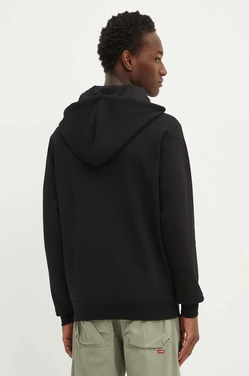 felpa in cotone uomo colore nero con cappuccio con applicazione E021 6341 miniatura 3