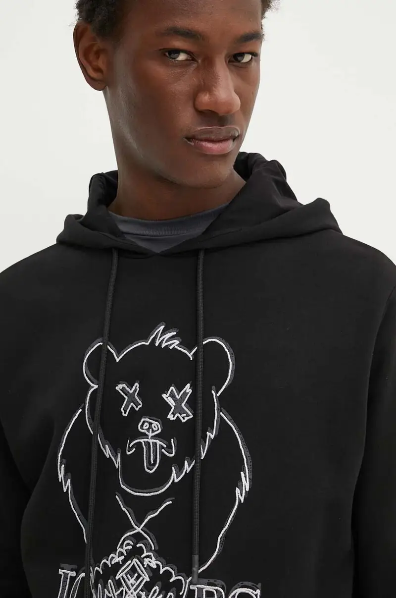 felpa in cotone uomo colore nero con cappuccio con applicazione E021 6341 miniatura 4