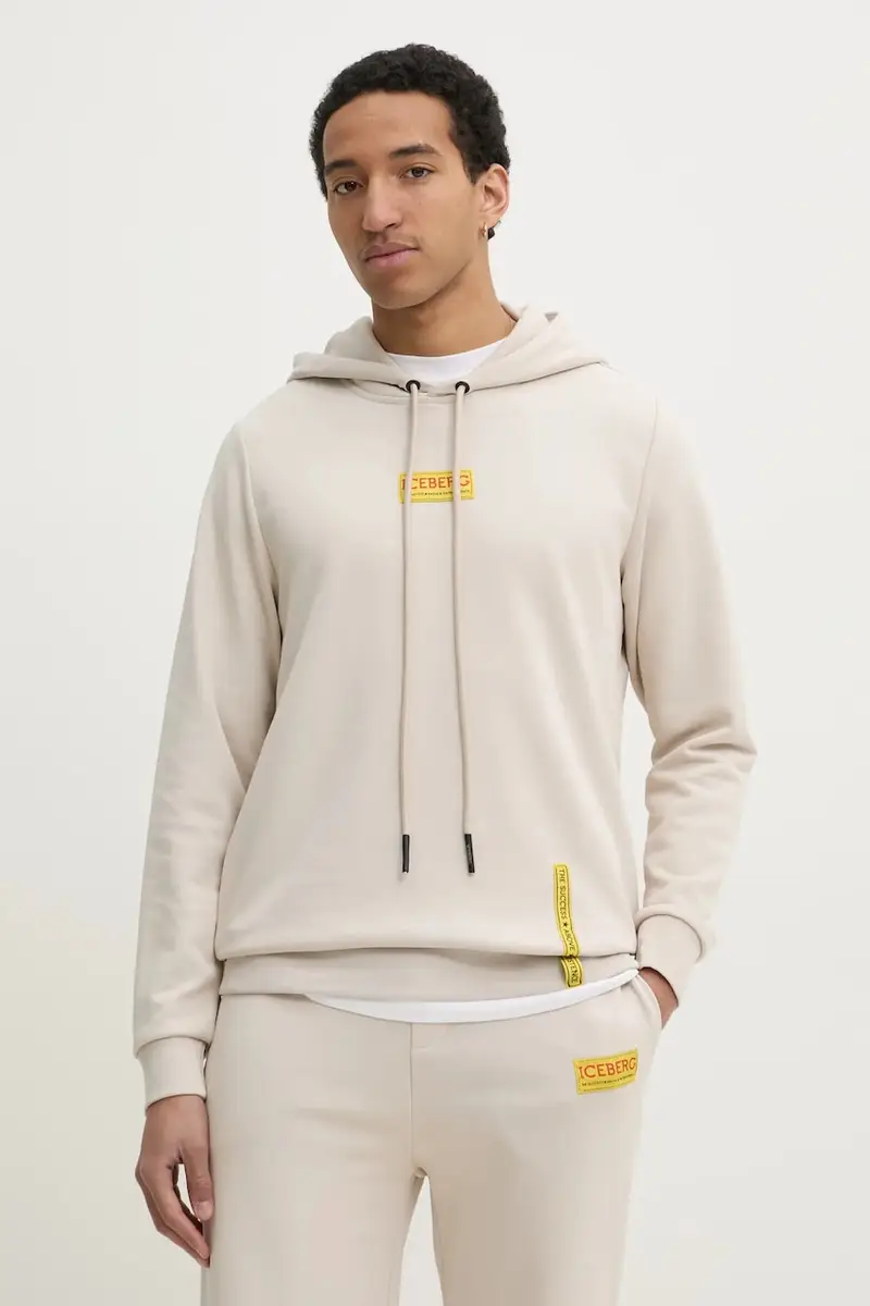 felpa uomo colore beige con cappuccio con applicazione E040 6317