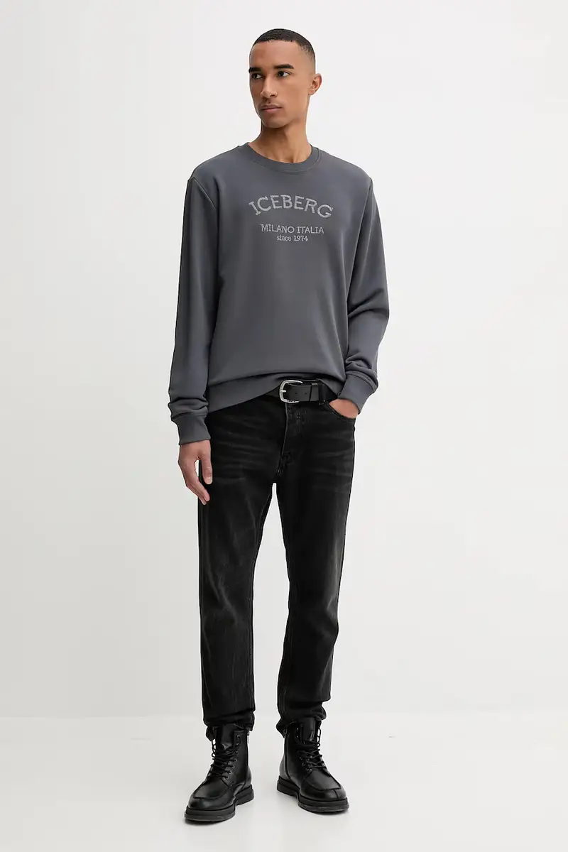 felpa uomo colore grigio con applicazione E030 6317 miniatura 2