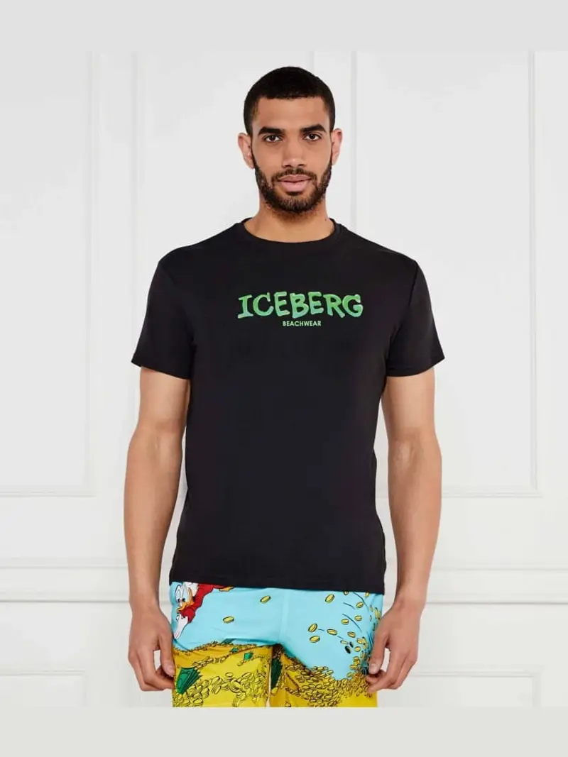 Iceberg tshirt nera uomo in cotone logo a contrasto sul davanti