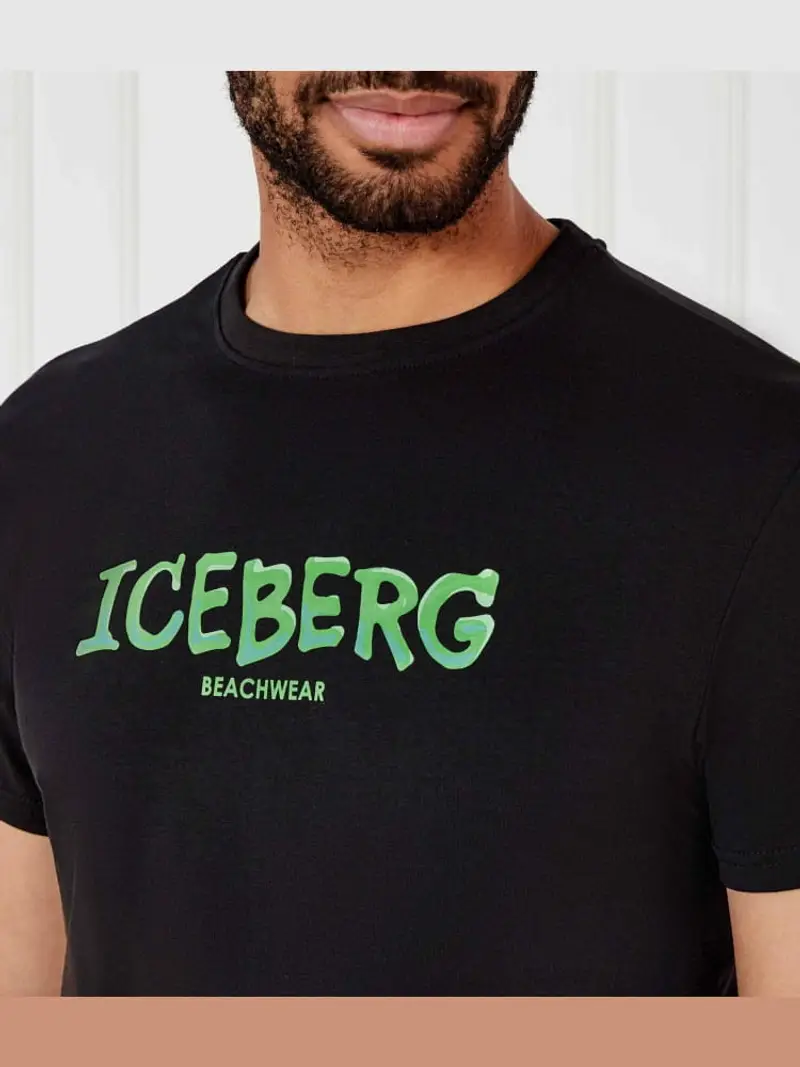 Iceberg tshirt nera uomo in cotone logo a contrasto sul davanti miniatura 3