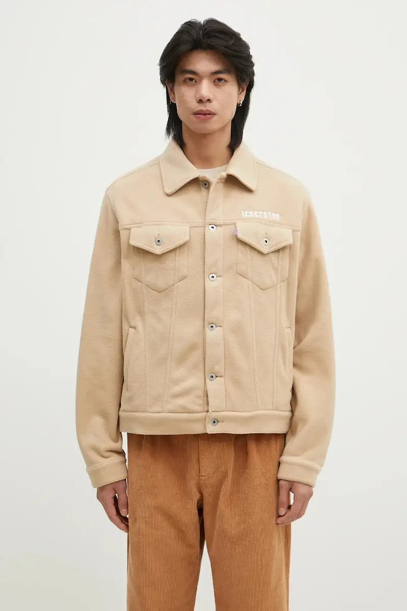 felpa Fleece Trucker uomo colore beige con applicazione IC24406