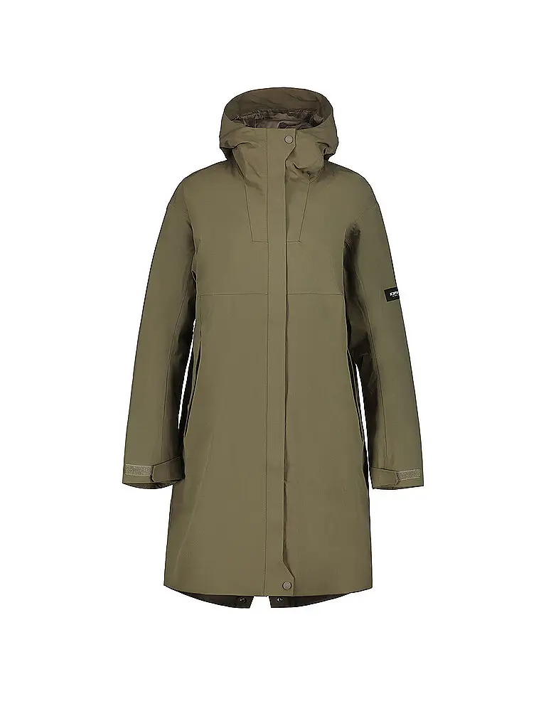 Cappotto invernale da donna Minier con cappuccio oliva | 38