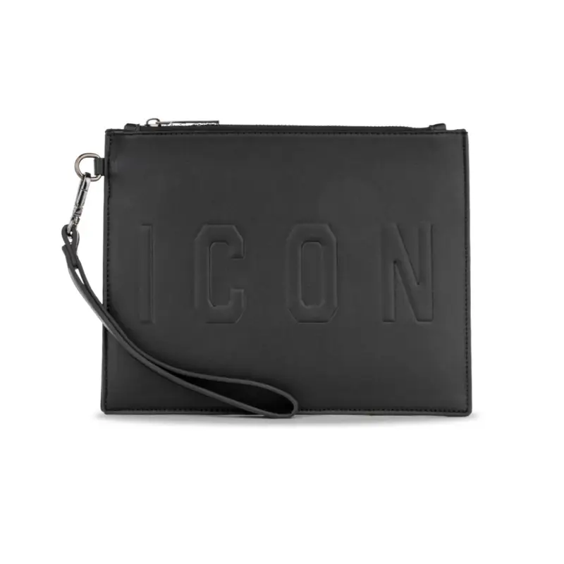 Bustina nera da donna con maxi logo stampato e manico