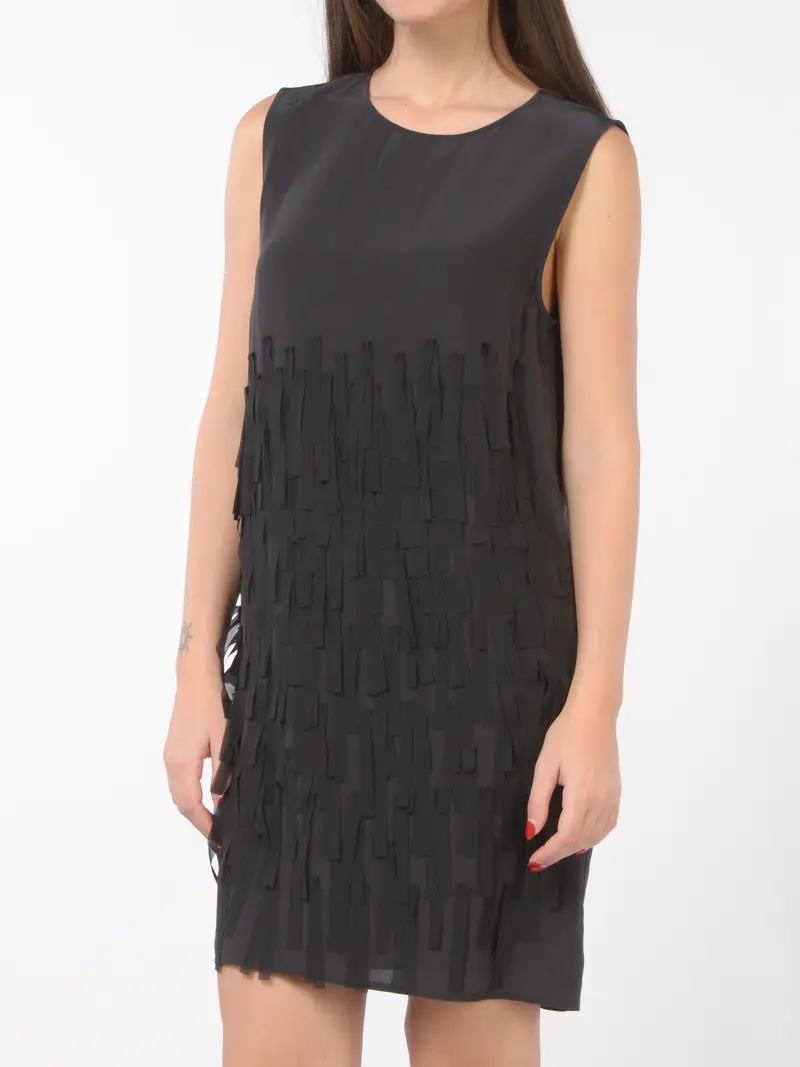 abito corto da donna Icona By Kaos senza maniche con frange NERO