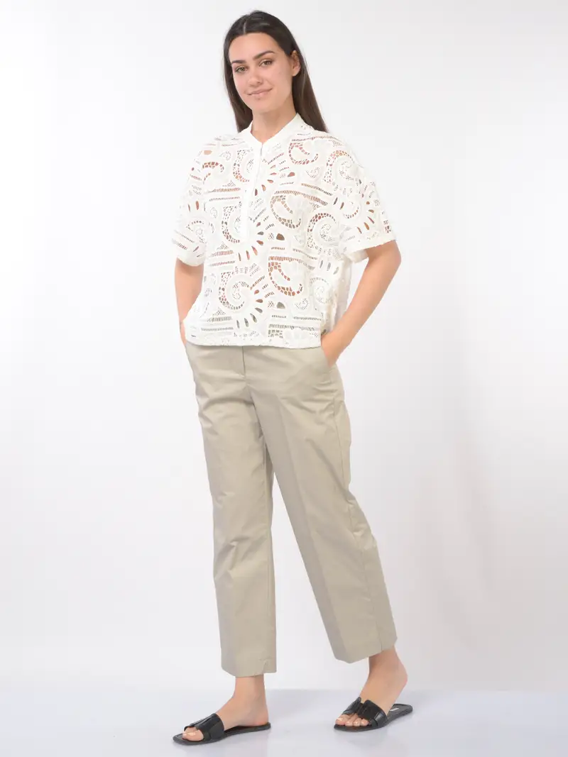 blusa da donna Icona By Kaos a kimono con lavorazione crochet BEIGE miniatura 2