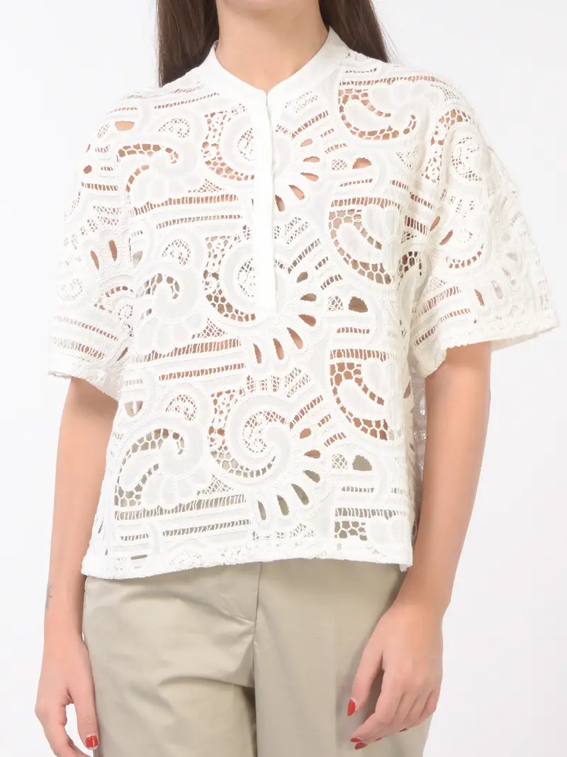 blusa da donna Icona By Kaos a kimono con lavorazione crochet BEIGE