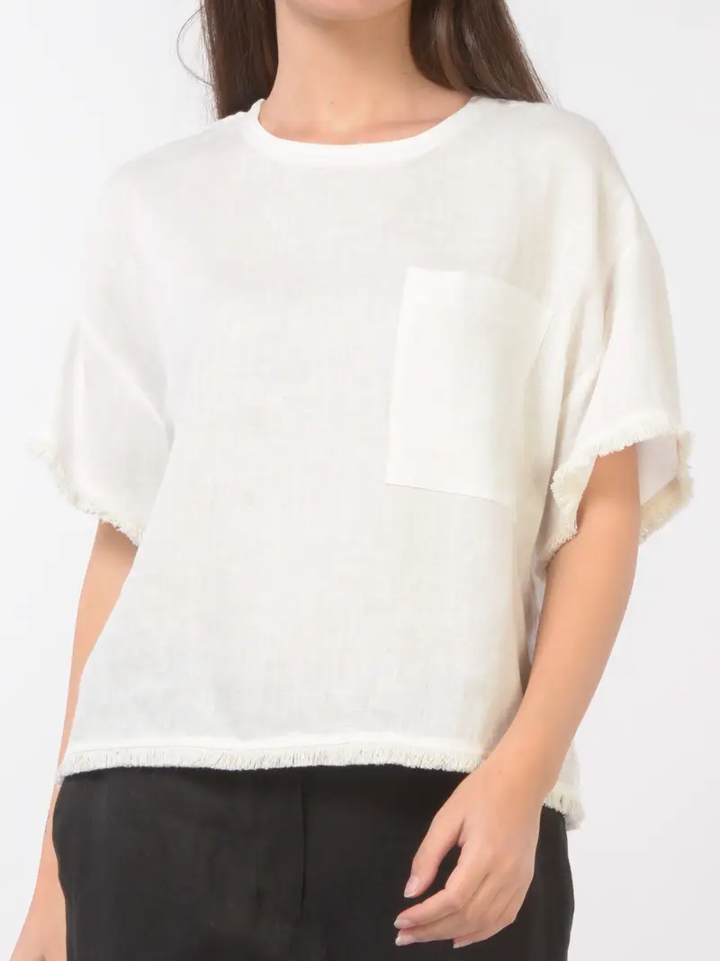 blusa da donna Icona By Kaos in lino con piccole frange BEIGE