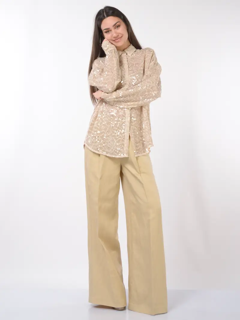 camicia da donna Icona By Kaos over in full paillettes BEIGE miniatura 2