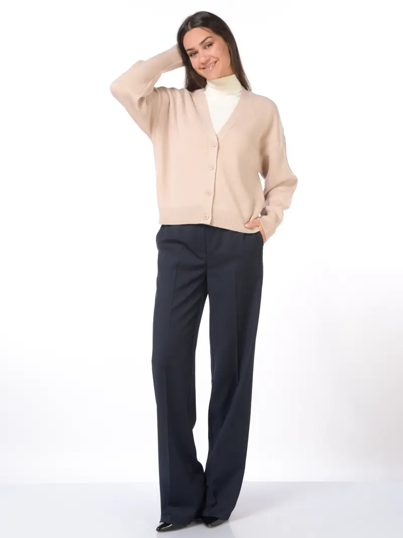 cardigan da donna Icona By Kaos boxy in viscosa e lana BEIGE miniatura 2