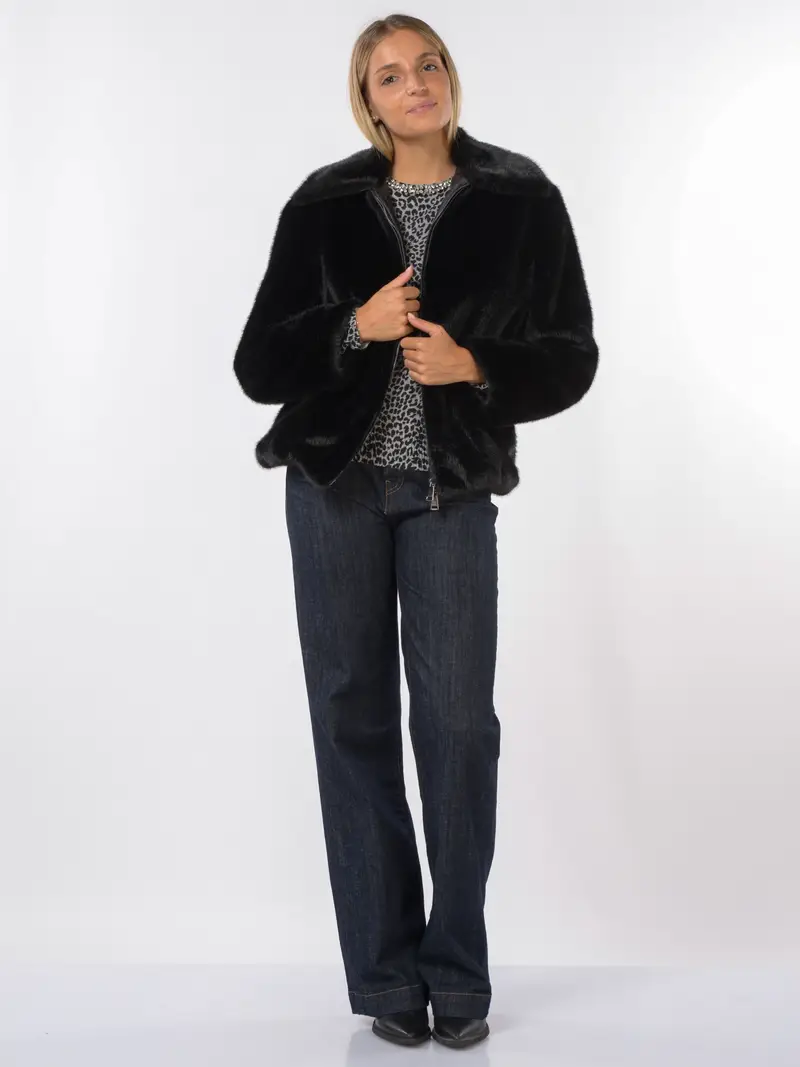 ecopelliccia da donna Icona By Kaos con colletto e zip NERO miniatura 2