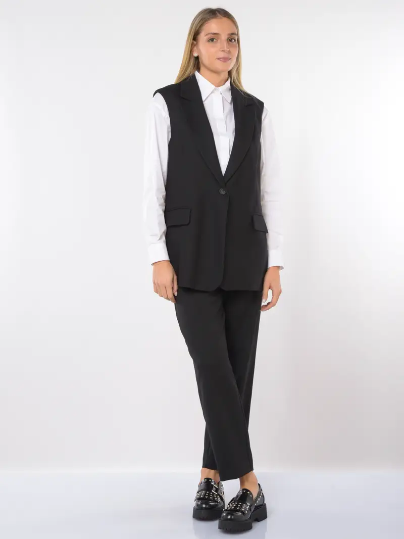 giacca da donna Icona By Kaos senza maniche e monobottone NERO miniatura 2